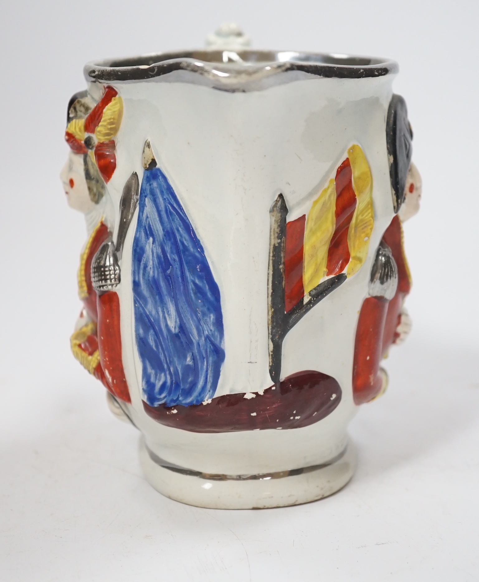 An early 19th century pearlware Lord Wellington / General Hill relief-moulded commemorative jug, 14cm
